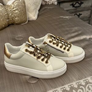 Kurt Geiger Stylish Cream and Gold Women's Sneakers